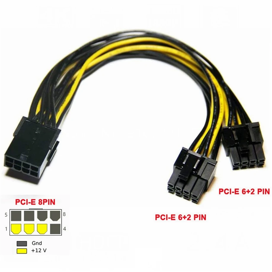 

200Pcs PCI-E 6-pin to Dual 6+2-pin (6-pin/8-pin)Power Splitter Cable Graphics Card PCIE PCI Express 6Pin to Dual 8Pin Power Cabo