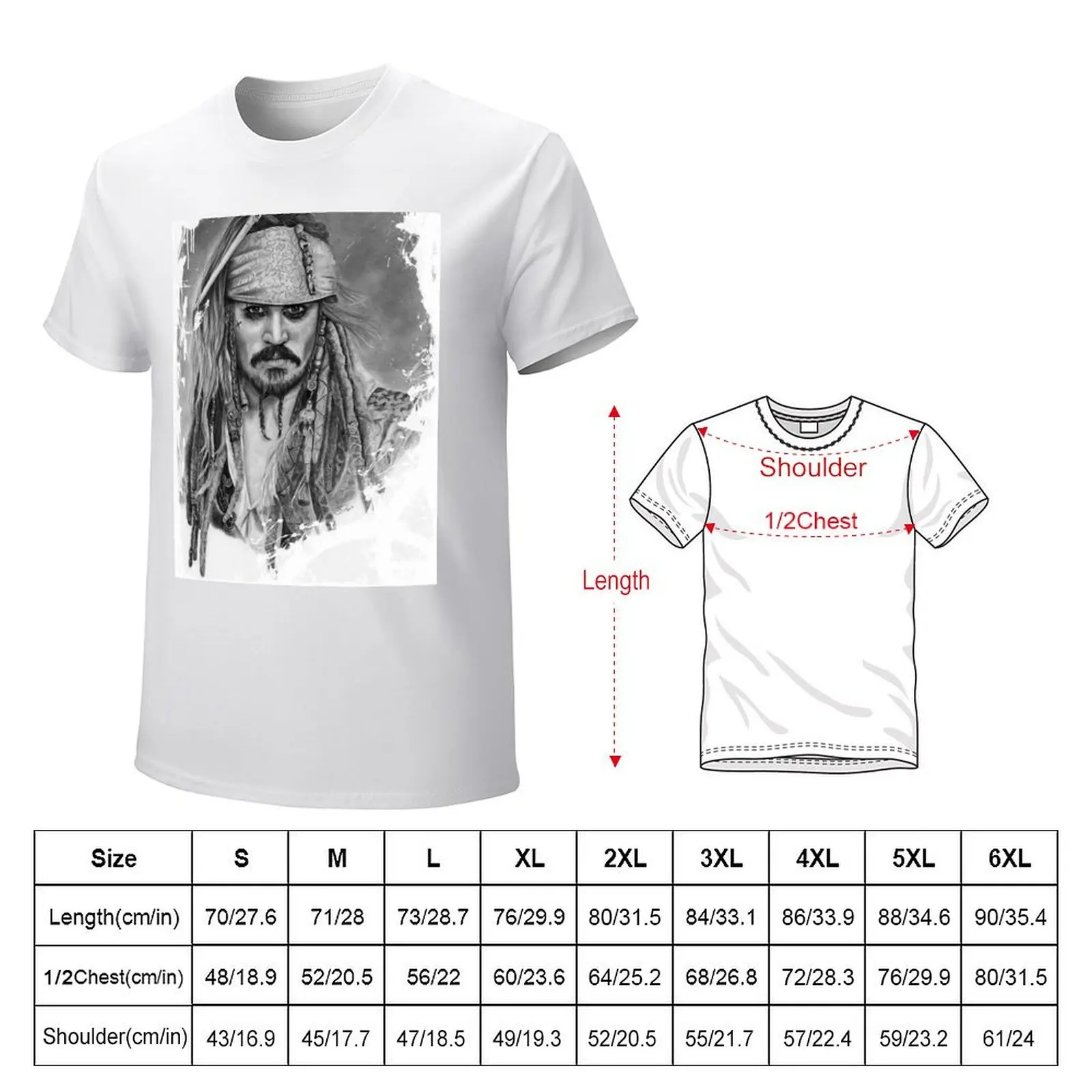 Футболка с графитовым рисунком Капитан Джек Воробь одежда в стиле хиппи блузка