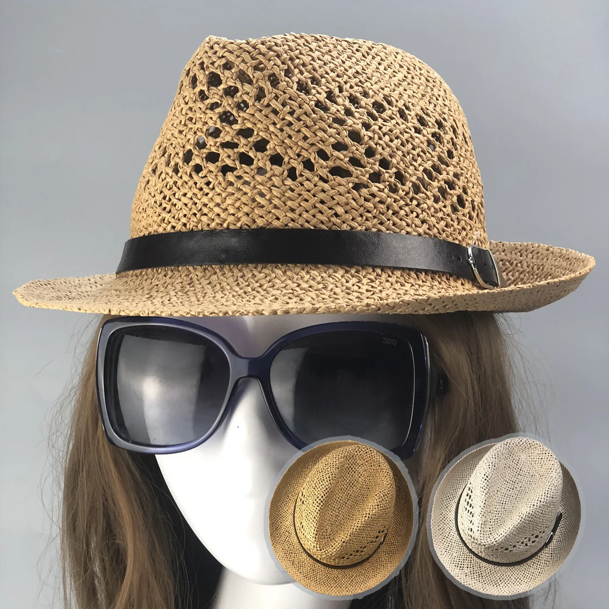 

Summer Fedora Hats for Women Straw Sun Hats Summer Solid Straw Jazz Beach Panama Cap