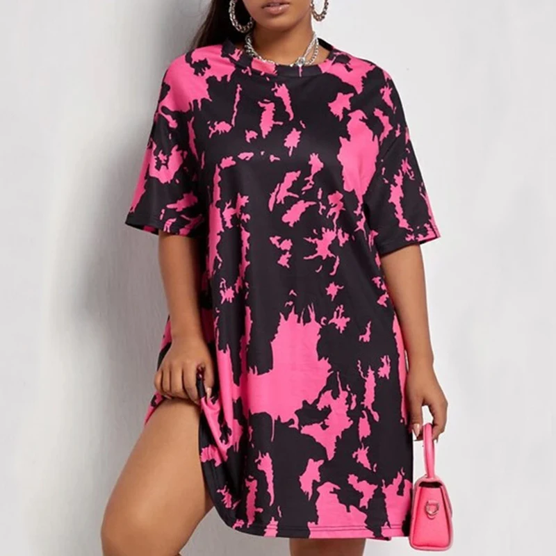 

Женская футболка с круглым вырезом, розово-красная длинная свободная футболка с коротким рукавом, Повседневная модная одежда большого разм...