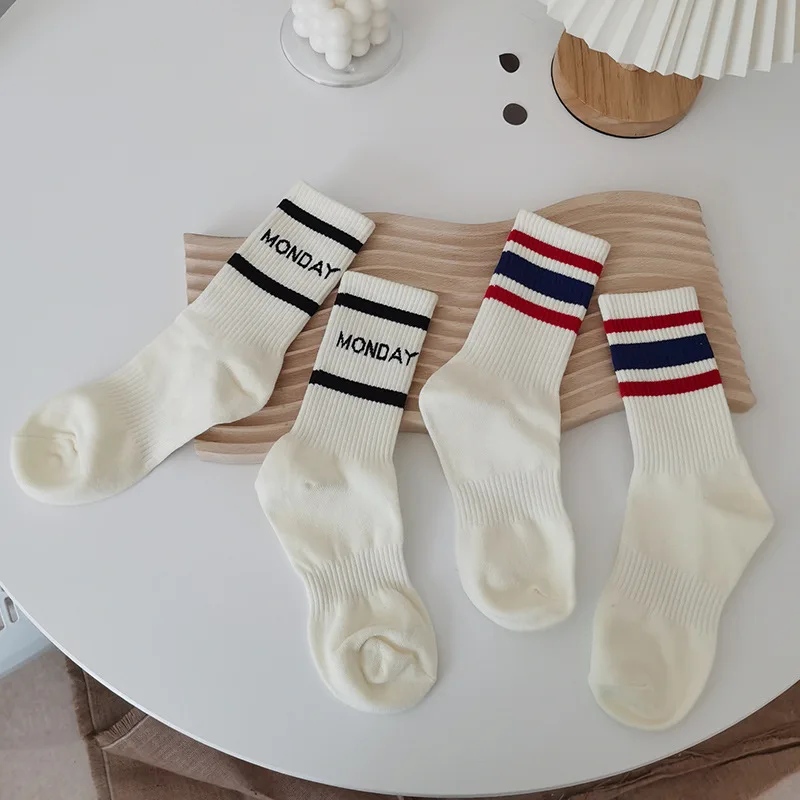 

White Socks Women Woman Korean Japanese Striped Cotton Tube Sports Socks Ins Tide Socks Skateboard Long Sock College Style