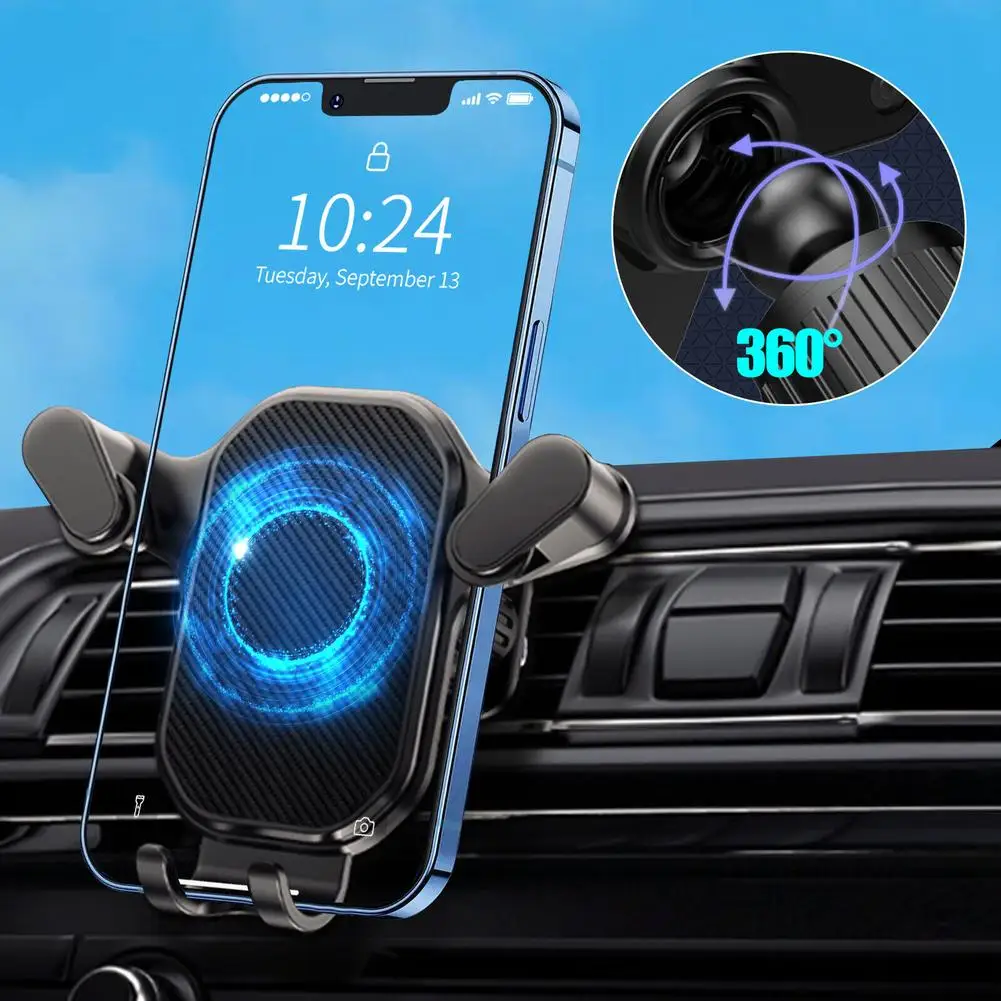 

Car Phone Holder Upside-down Hook Navigation Mount Stand 360-degree Rotatable Air Vent Mobile Phone Clip Cradle