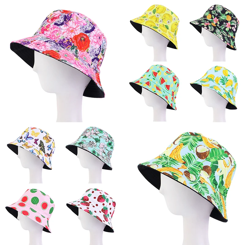 

2022 Fashion Unisex Bucket Hats Summer Fruit Printing Women Cap Outdoor Travel Sun Hat Men Classic Panama Bucket Hat