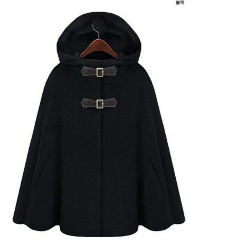 

Women's Woolen Loose Parka Coats Casual Winter Batwing Poncho Hooded Long Sleeve Cloak Capes Jacket Grey Black Hooded Cloak