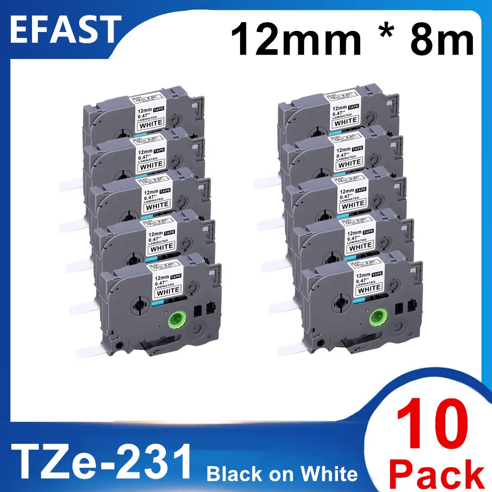 

5~10PK Label Cartridge Black on White For Brother TZe-231 TZ-231 Laminated P-Touch Maker Tape, PT-D200 PT-D210 PTH100 PT-D400