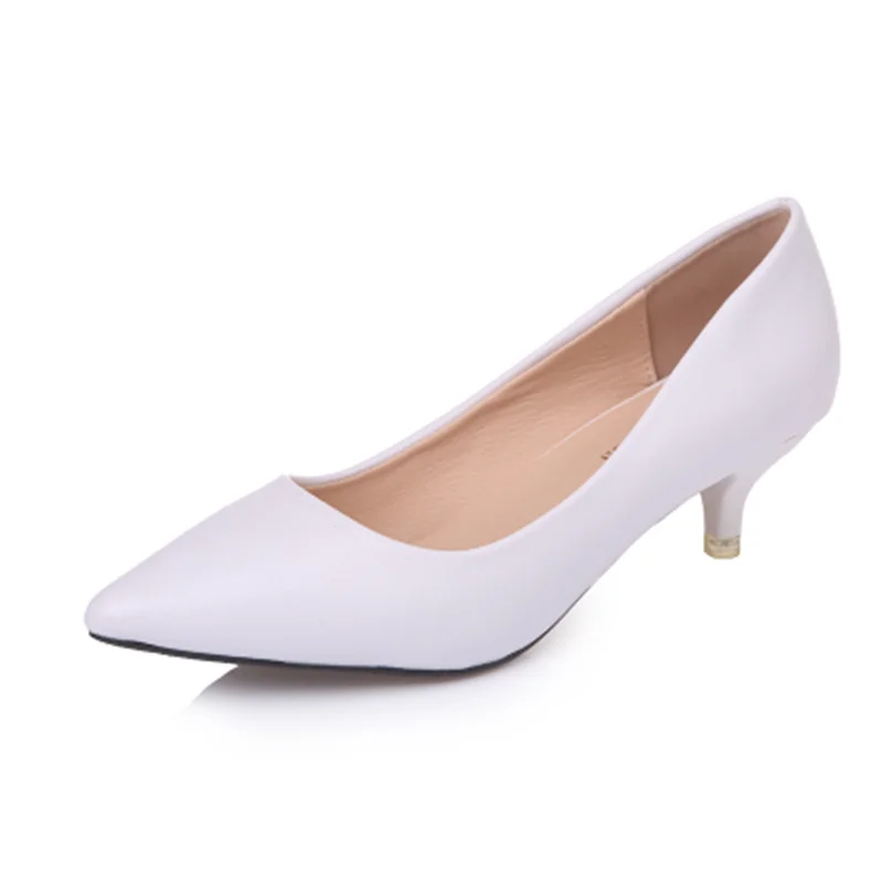 

Women Plain Soft Leather Shoes Size 42 26cm Kitten Heels 3cm OL Elegant Simple Pointy Toe Slip-Ons White Black Pumps Zapatos De