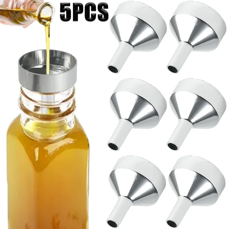 

5PCS Mini Kitchen Oil Liquid Funnel Metal Funnel with Detachable Filter Wide Mouth Funnel for Canning Kitchen Supplies