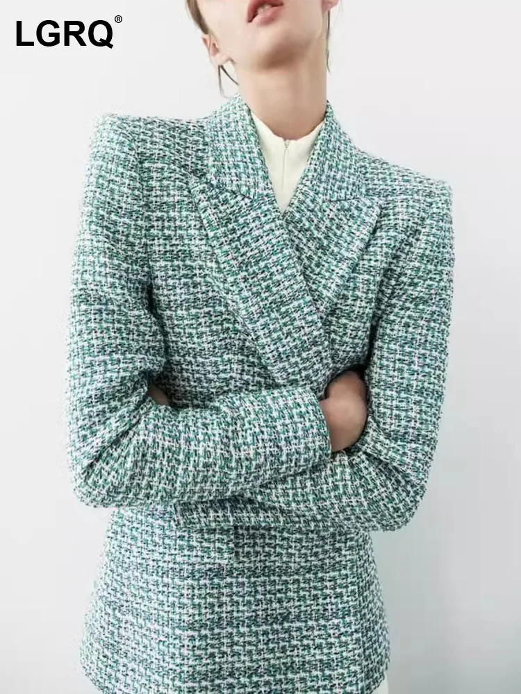 

LGRQ 2023 модный роскошный темпераментный пиджак женский блейзер в клетку нишевый Дизайн двубортный элегантный повседневный костюм пальто 19F3404