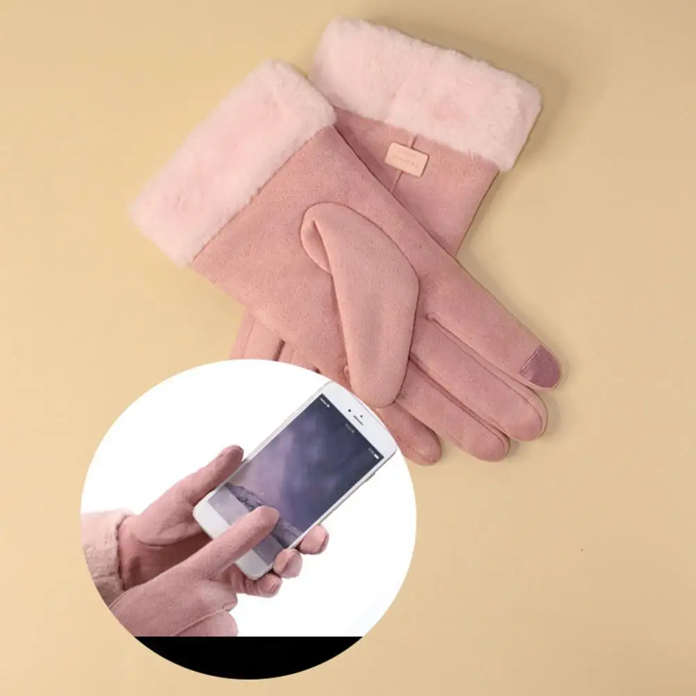 

1 Pair Women Gloves Windproof Breathable Coldproof Suede Gloves Costume Accessories