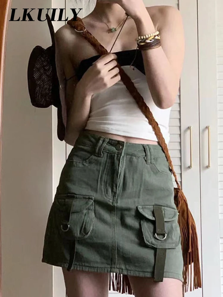 

Y2k for Women 2022 Vintage Green Dress Gothic Punk Skirt Women High Waisted New in Streetwear Traf Korean Fashion Skirts
