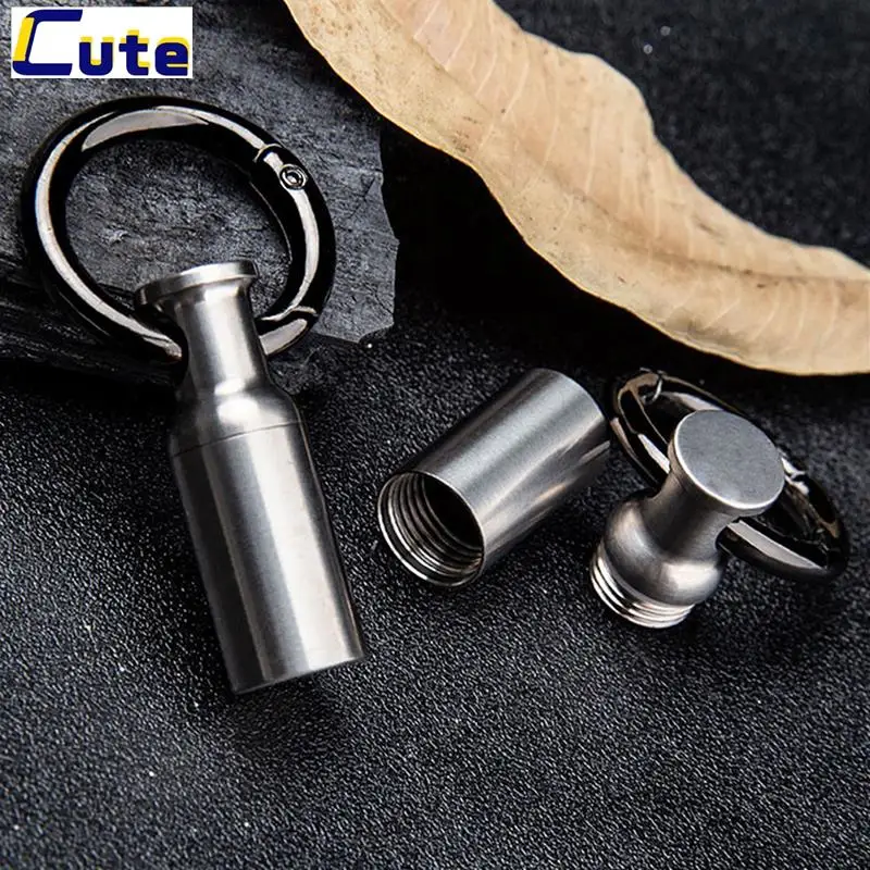 

1Pc Pure Titanium Sealed Waterproof Small Pill Bottle Portable Mini Keyring Small Medicine Box Emergency Hermetic Container