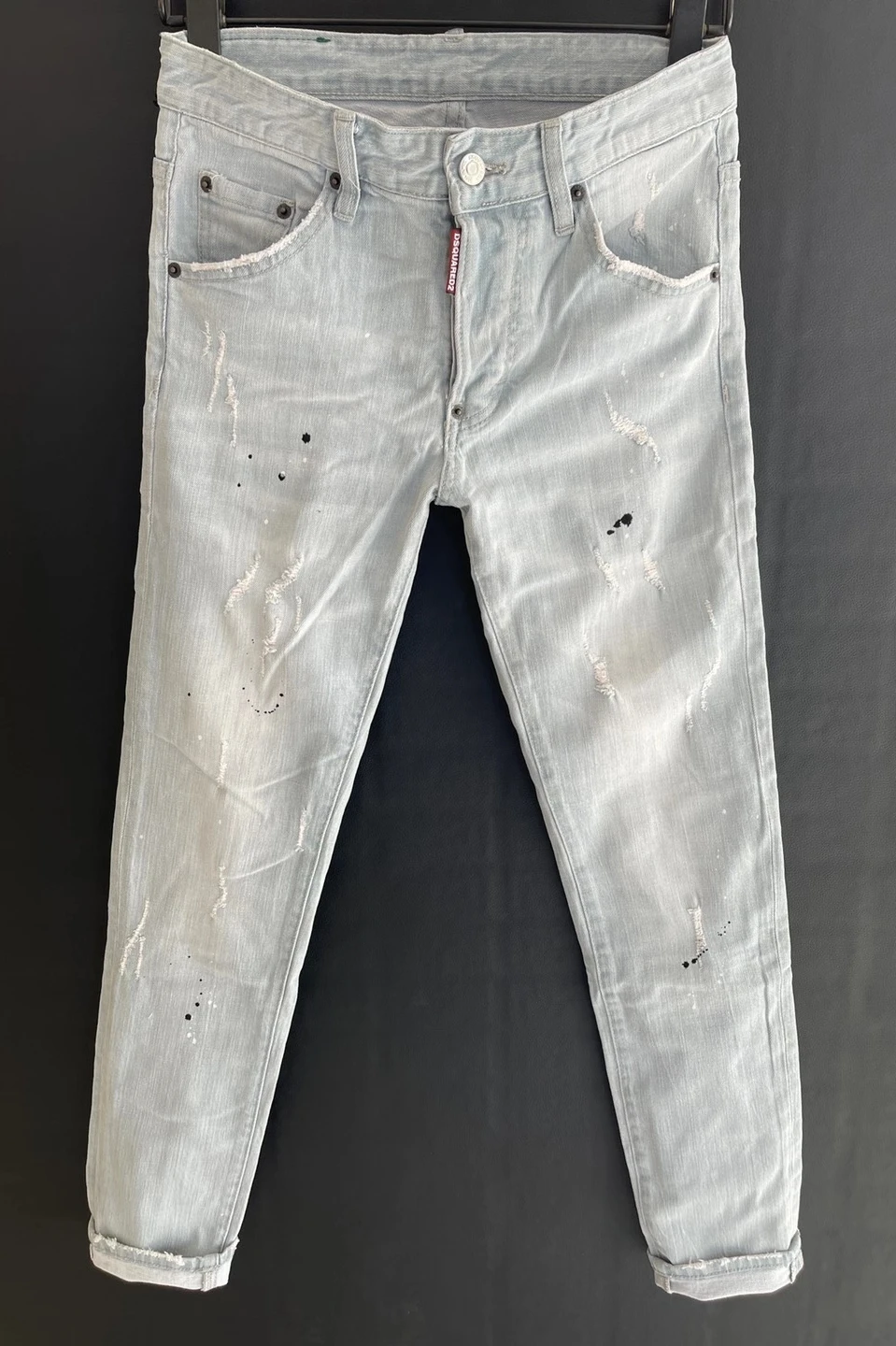 

Мужские/женские облегающие джинсы DSQUARED2, модные потертые микроэластичные брюки с заплатками с отверстиями 9103-1