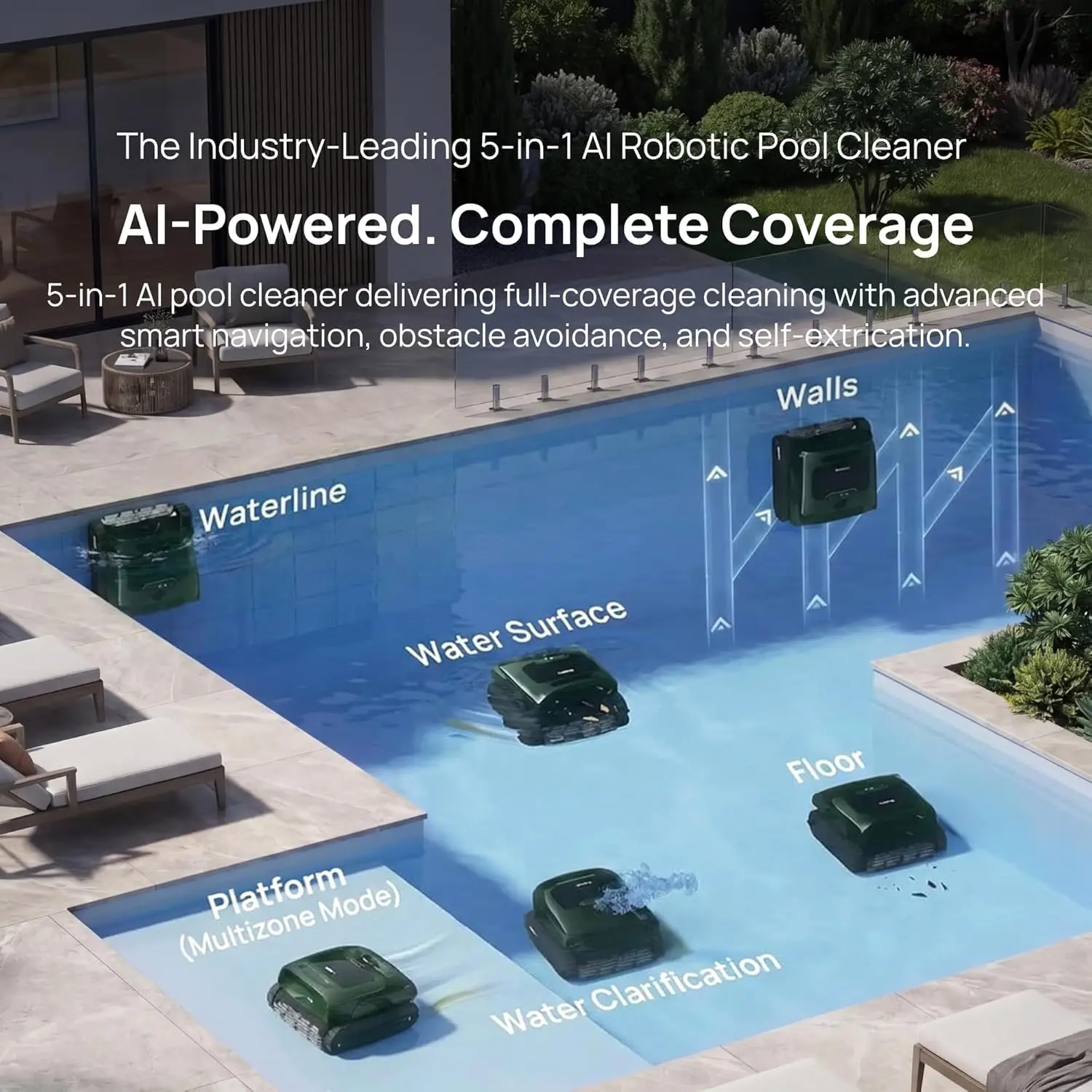 Фото Робот-пылесос для бассейнов Beatbot AquaSense 2 Pro, непревзойденная система очистки 5-в-1, функция парковки на поверхности, скиммер с управлением через приложение, очистка воды №4