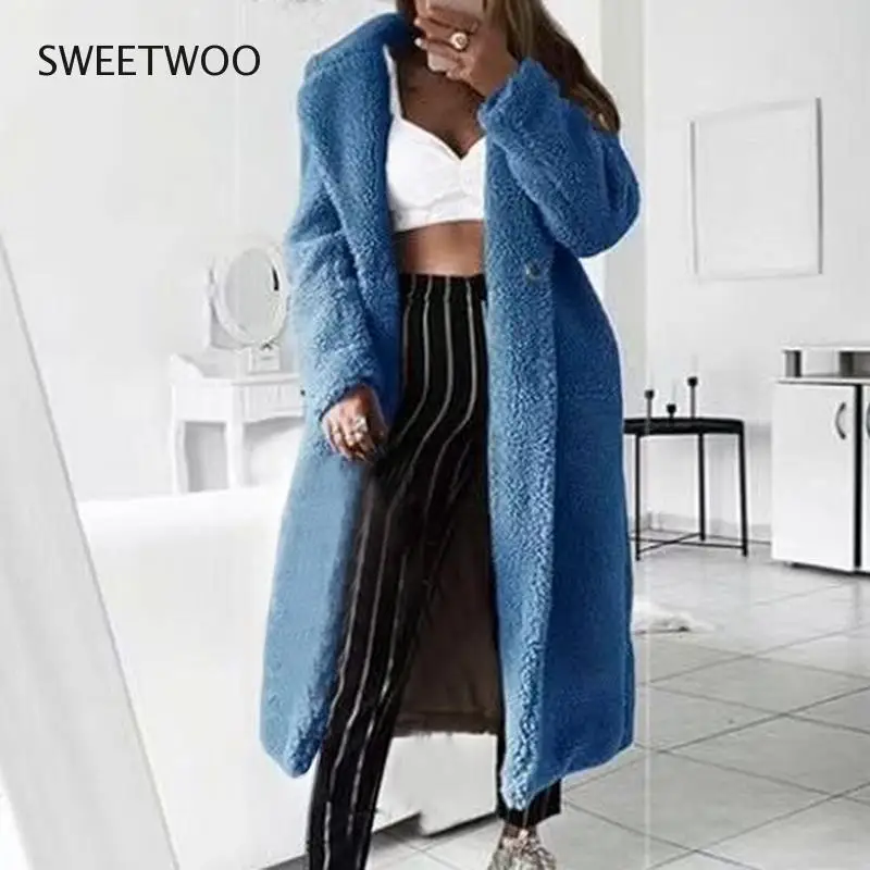Women Autumn Winter Faux Fur Jackets Fashion Soft Plush Thick Women Jacket Coat Casual Loose Solid Color Long Teddy Coat Mujer