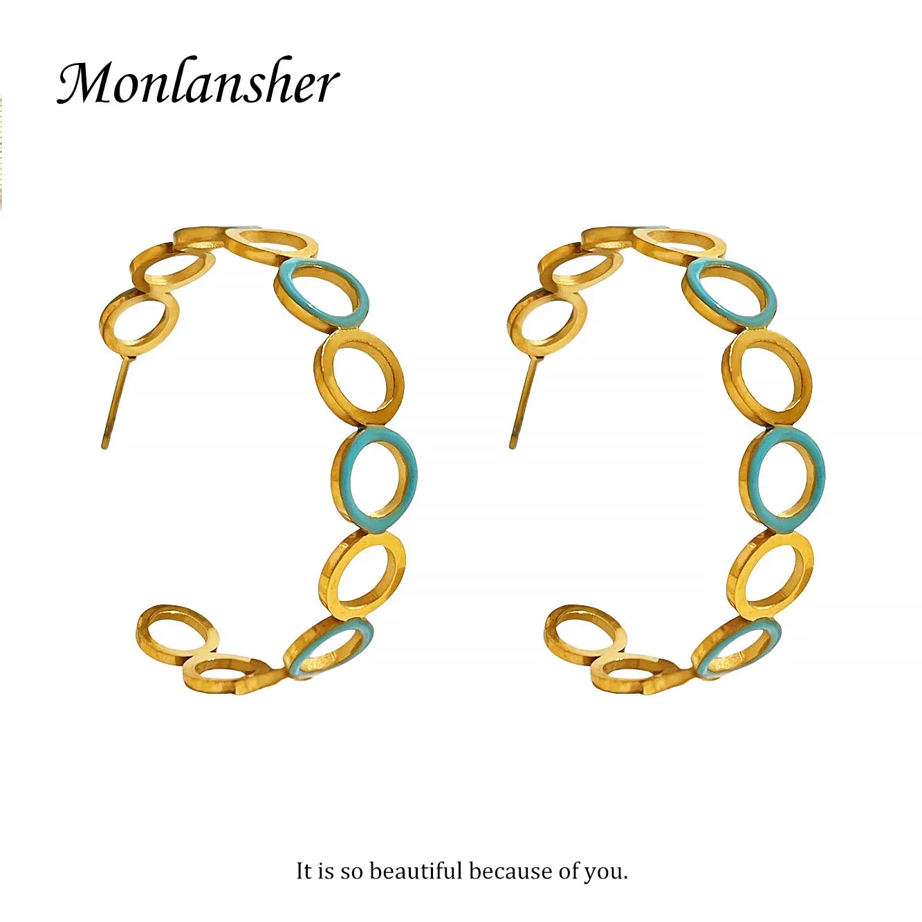 

Monlansher Gold Silver Color Blue Enamel Big Hollow Hoop Earrings for Women Stainless Steel Geometric Open Ear Hoops Jewelry Ins