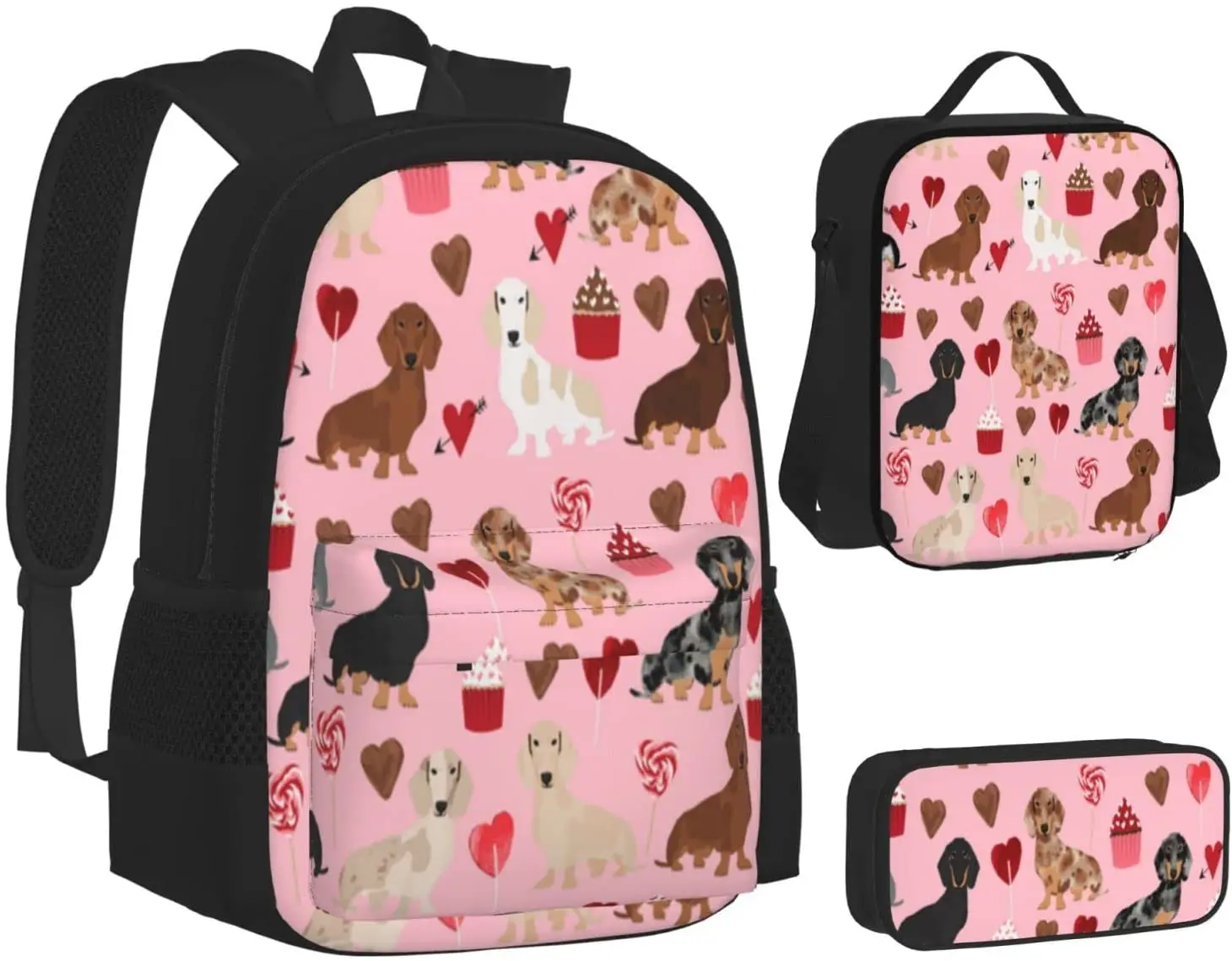 Kids School Backpack Dachsie Doxie ?dog Schoolbag Travel Bag Casual Daypack Lunch Bag Pencil Case for Boys Teens Girls 3pcs Sets
