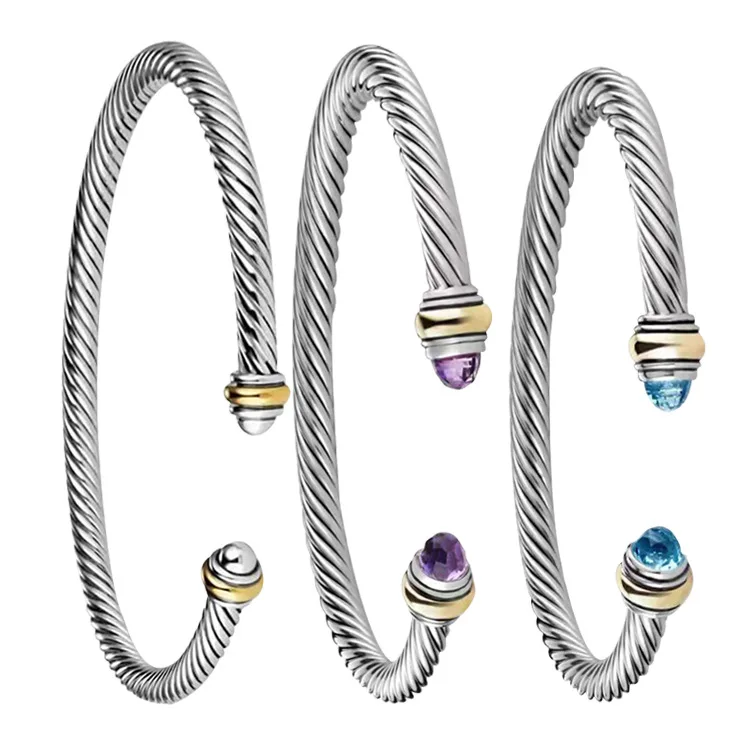 

Fashion Stainless Steel New Colored Zircon C Shape Twist Bracelet for Women Adjustable Party Luxury Jewelry Gift Accessories