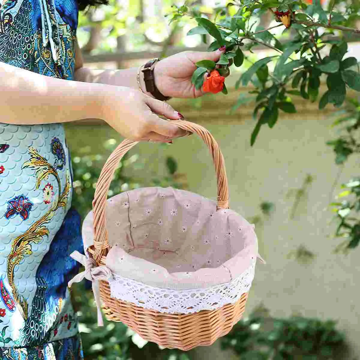 

Basket Storage Picnic Rustic Rattan Woven Flower Wicker Portable Handle Pastoral Style Totegirl Willow Hamper Baskets