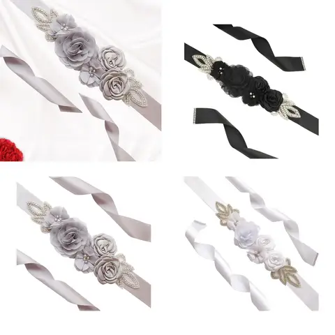 Phenovo Атласный свадебный пояс с цветком розы
