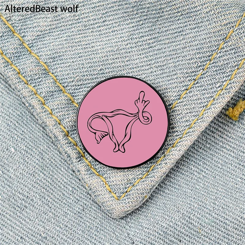 

Middle Finger Uterus Pro choice feminist Pin Custom Funny Brooches Shirt Lapel Bag Cute Badge enamel pins for Lover Girl Friends