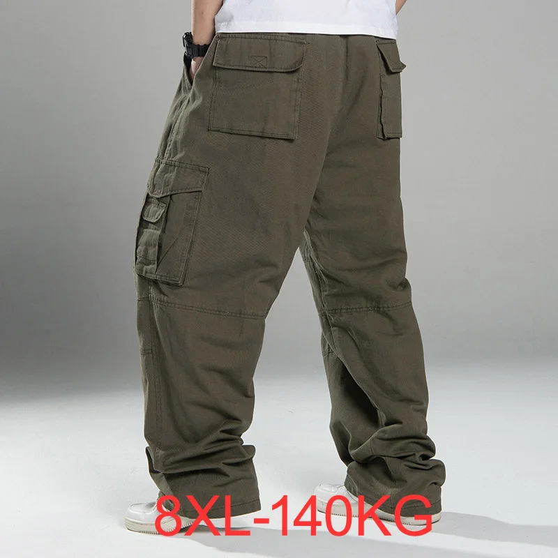 

Size Plus 7xl 8XL spring Autumn Men cargo pants thick high street pants safari style pockets Skateboard out door straight pants