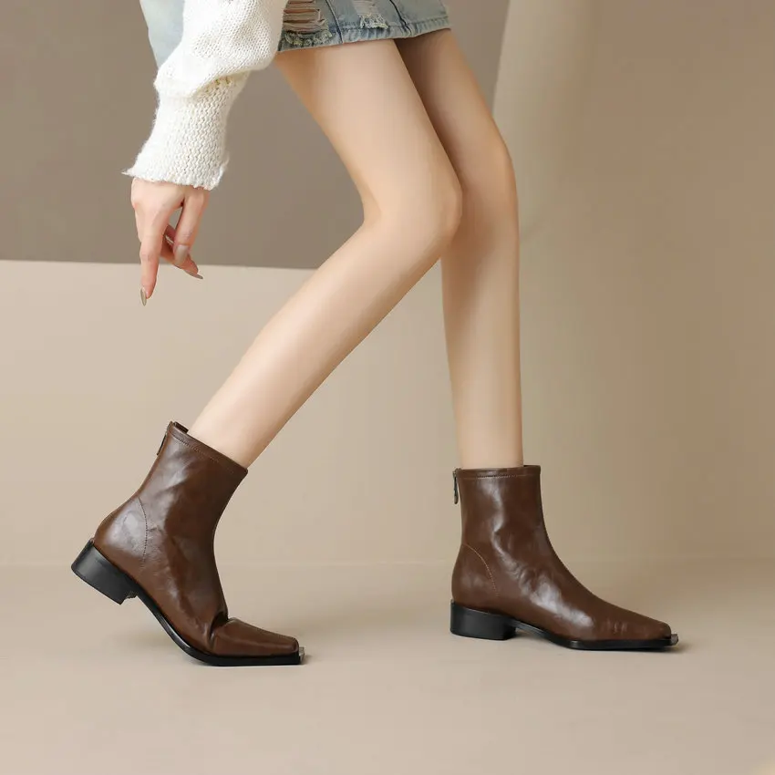 QUTAA/Коллекция 2024 года Женские ботильоны из натуральной кожи Обувь на толстом