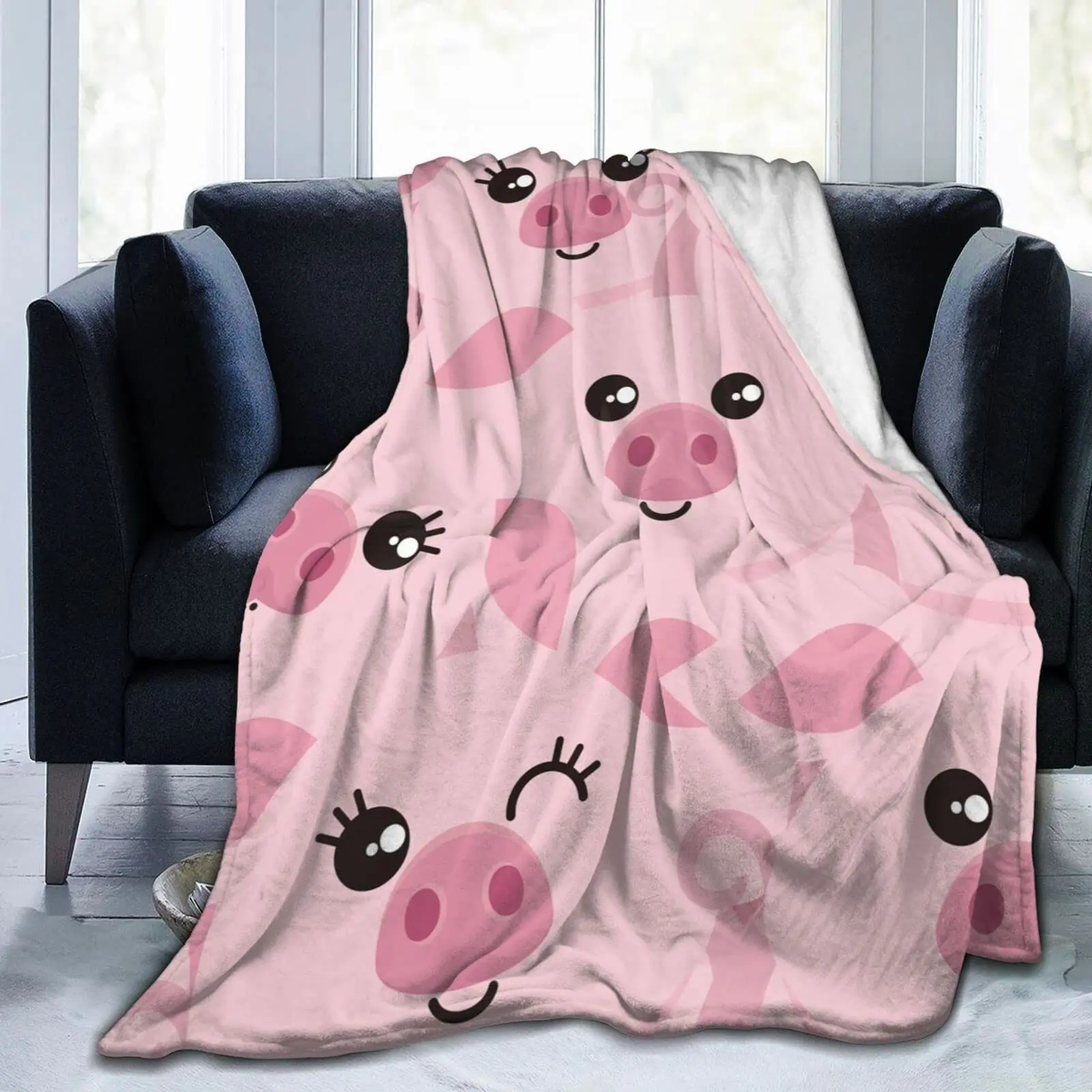 

Cute Piggy Blanket Cozy Soft Flannel Kawaii Cartoon Animal Pig Bedding Kids Girl Pink Throw Blankets Lightweight Warm Bedspread