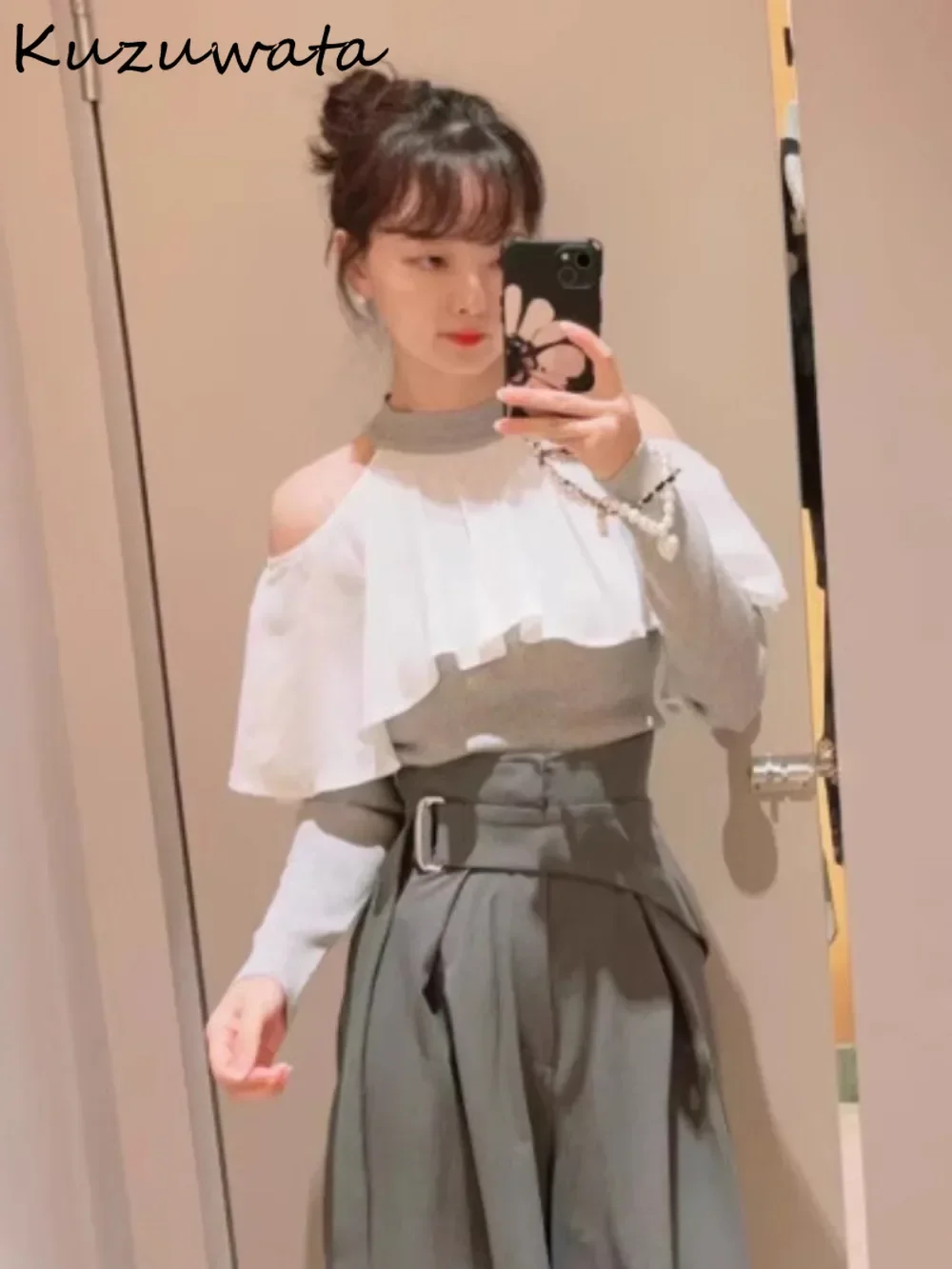 Kuzuwata Literary Pure Desire Wind Французский стиль Вязаная лоскутная вуаль Вязаные свитера с