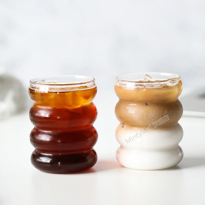 

Coffee Mug Glass Cup Korean Manual Heat-resistant Glass Ins Web Celebrity Caterpillar Glass Transparent Round Coffee Cup Glasses