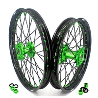 motorcycle 2119 cnc dirt bike wheels hubs set compatible with kawasaki kx250f kx450f kx125 kx250 green hub black rim