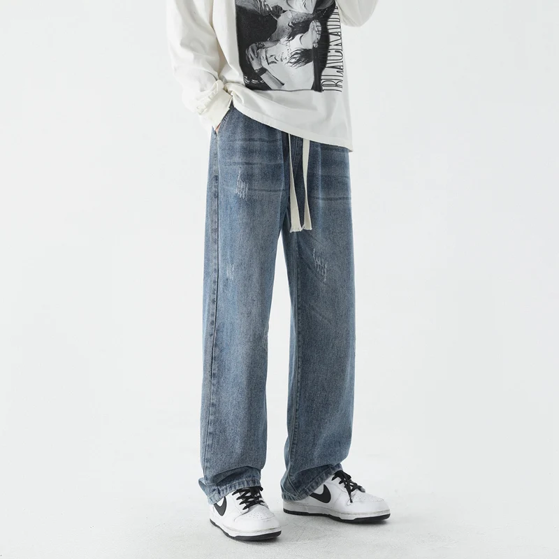 CAAYU 2023 New Streetwear Baggy Jeans Men's Korean Fashion Y2K Loose Straight Wide Leg Pants Male Brand Clothing Black Jeans Men