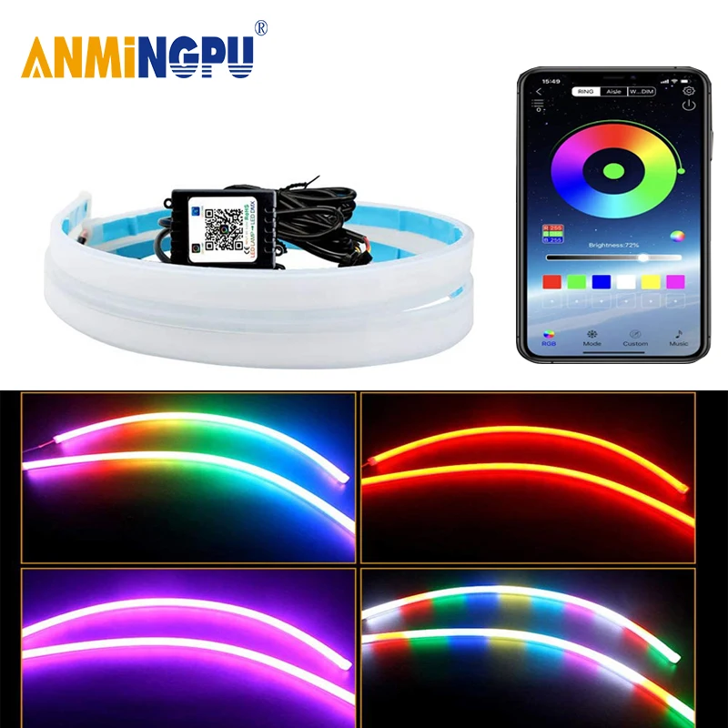

ANMINGPU 2 шт. Автомобильная последовательсветодиодный Светодиодная лента RGB DRL лампа световой сигнал поворота 12 в желтая Гибкая Водонепроницае...