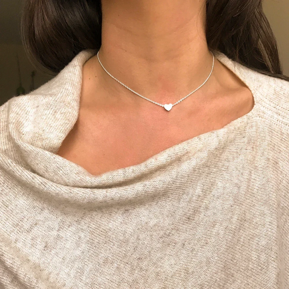 Женское мини-ожерелье из нержавеющей стали в форме сердца золотого цвета модный