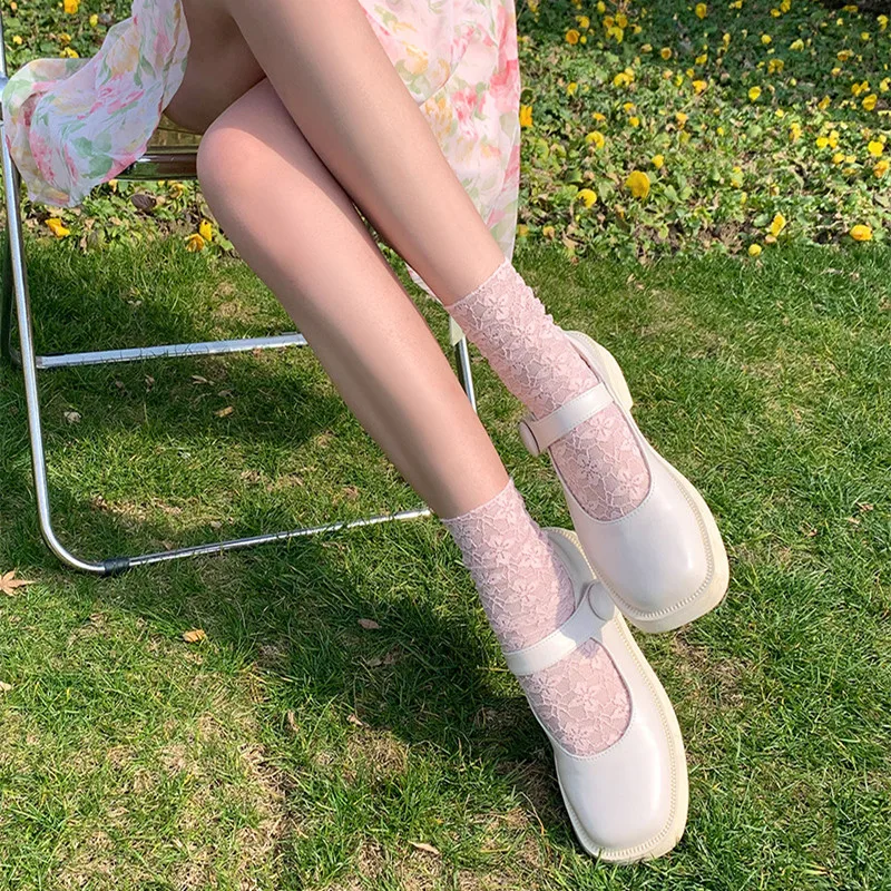 Летние свободные длинные носки для женщин и девочек кружевные прозрачные