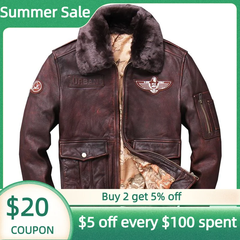 Мужская коричневая кожаная куртка-пилот времен Второй мировой войны в стиле ретро, модель размера плюс 5XL, плотное пальто-Авиатор из натуральной воловьей кожи, Бесплатная доставка, 2023