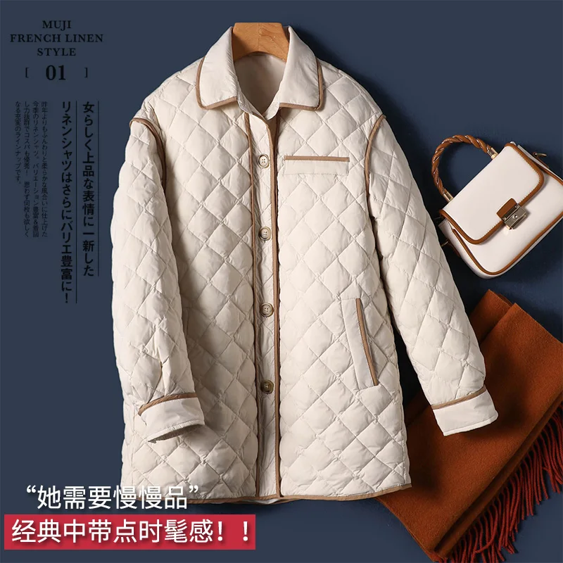 High-quality Abrigos Mujer Invierno 2022 90% White Goose Down Long Autumn/Winter Vintage Thin Down Jacket Women Coats
