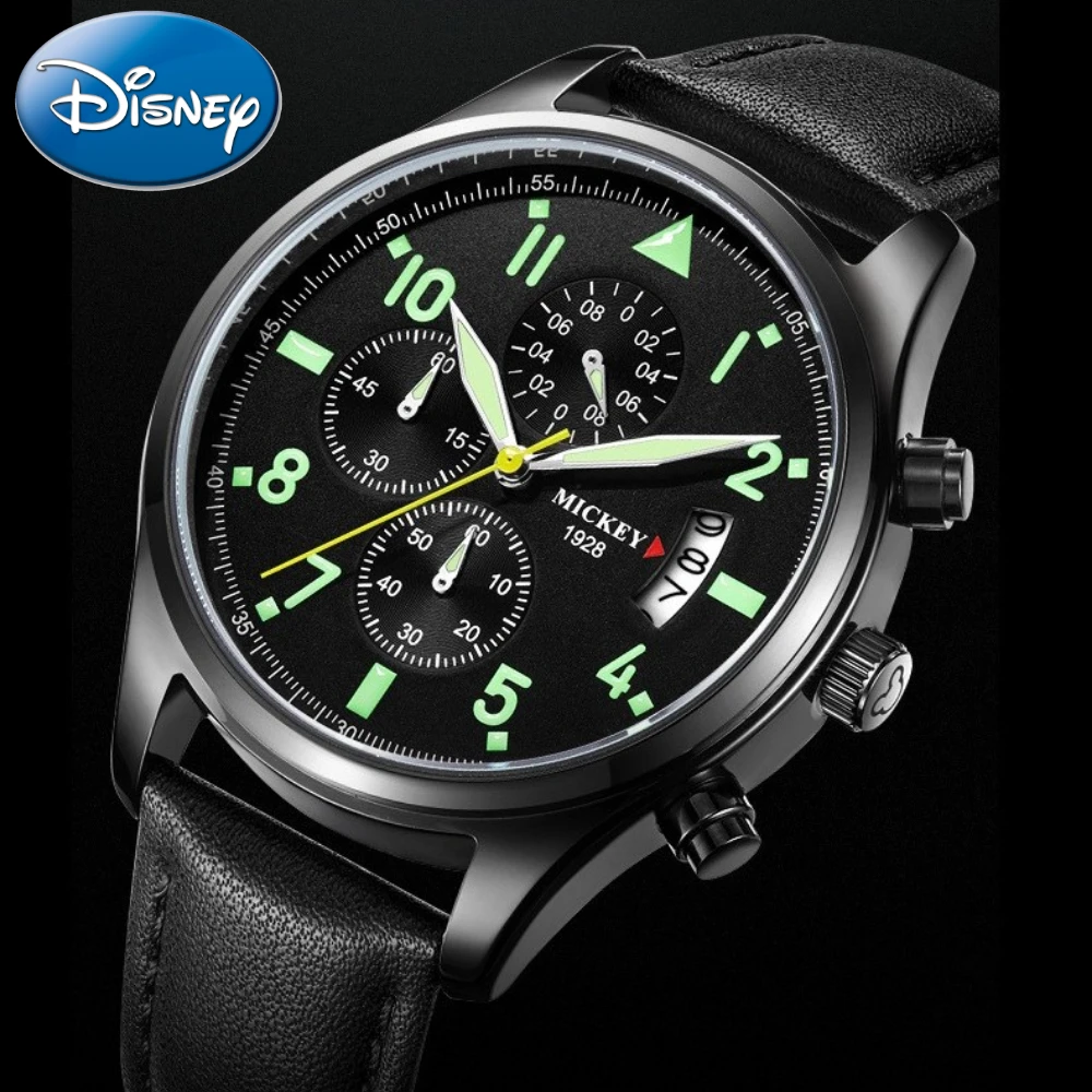 

Disney Gift With Box Men's Watch Small Three-Needle Luminous Not Fading Calendar Black Dial Clock Relogio Masculino