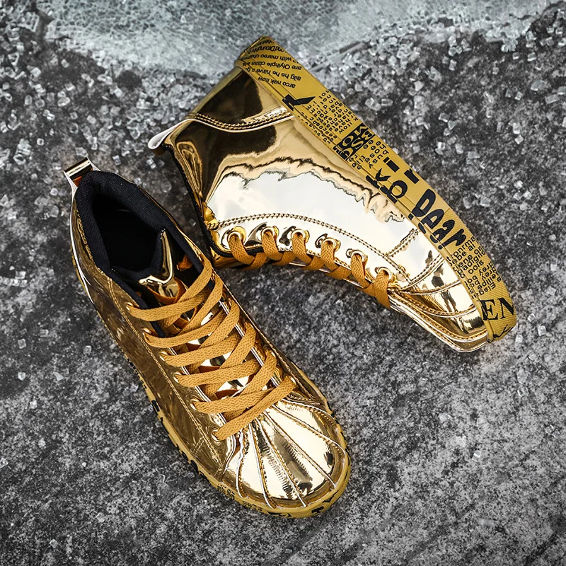 Autumn Winter Casual Men Shoes Patent Leather Man Designer Shoes High Top Men Youth Casual Shoe Rubber Male Footwear