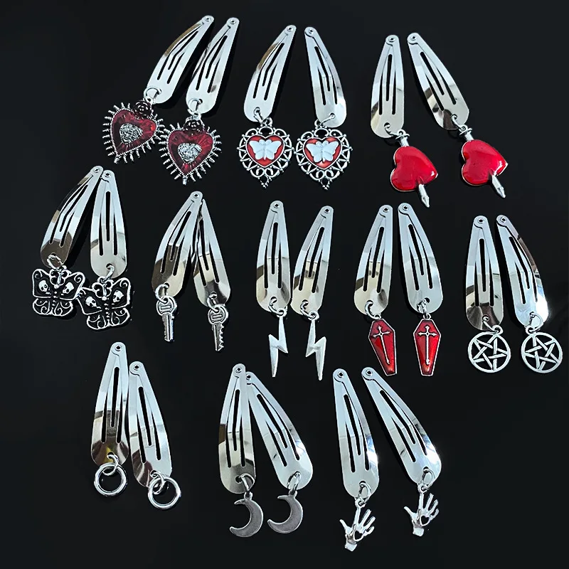 

Vintage Goth Evil Eye Butterfly Love Heart Star Hair Clip Hair Accessories for Girls Women Punk Cross Coffin Key Moon Hair Pins