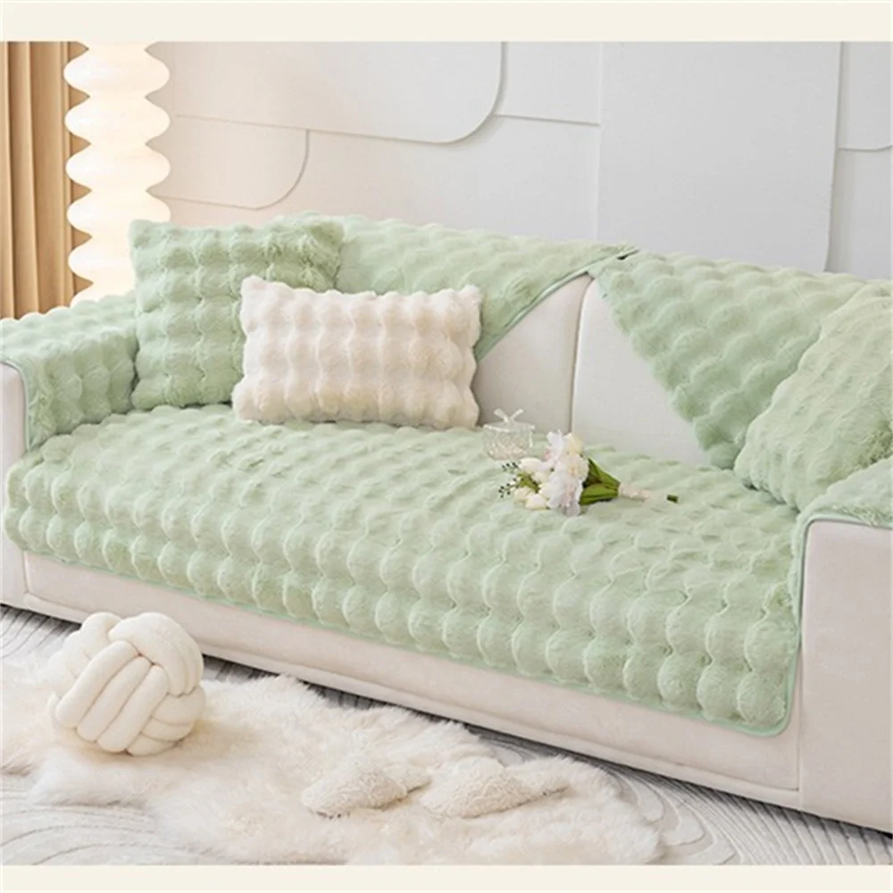 

Japanese Simple Solid Color Faux Fur Fluffy Sofa Cushion Cute Winter Super Fluffy Thickened Sofa Cover Non-Slip Cover