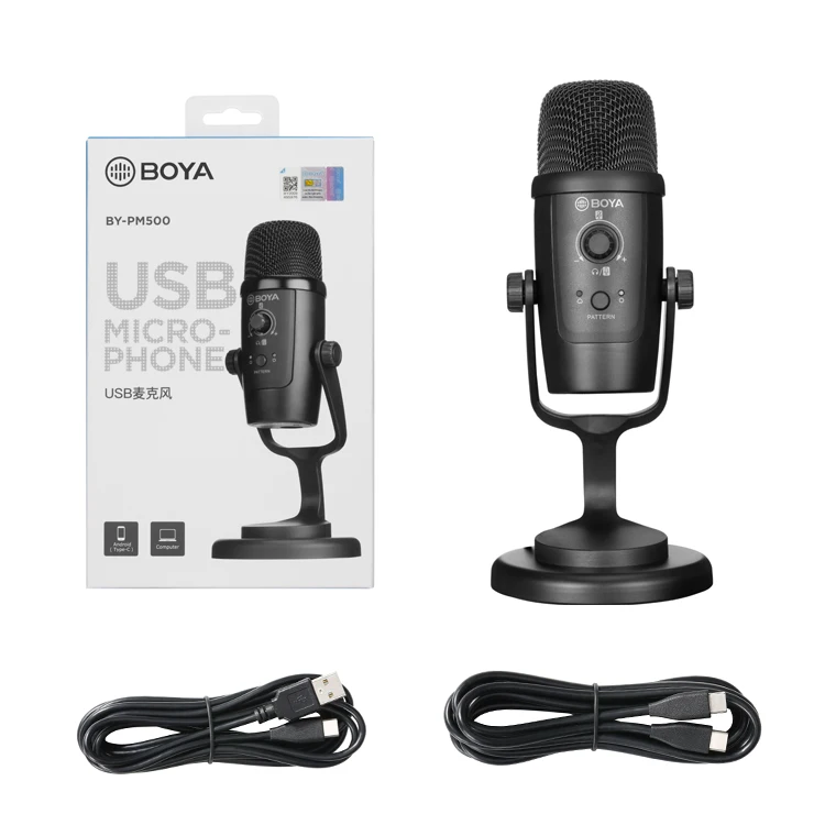 

BOYA BY-PM500 Type-C Cable Desktop Stand Cardioid/ Omnidirectional Pickup Patterns Mic USB Microphone for Home Studio Recording