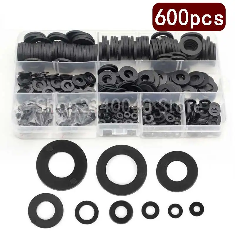 

600Pcs Black Plastic Nylon Flat Washers Plane Spacer Kit M2 M2.5 M3 M4 M5 M6 M8 M10 M12 Insulation Seals Gasket Ring For Screw