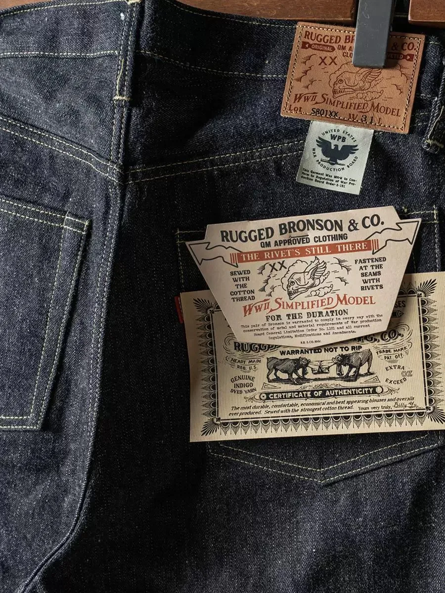 Прочные джинсы Bronson S801XX Slub Raw Selvage 1943 винтажный комбинезон с талией жесткий
