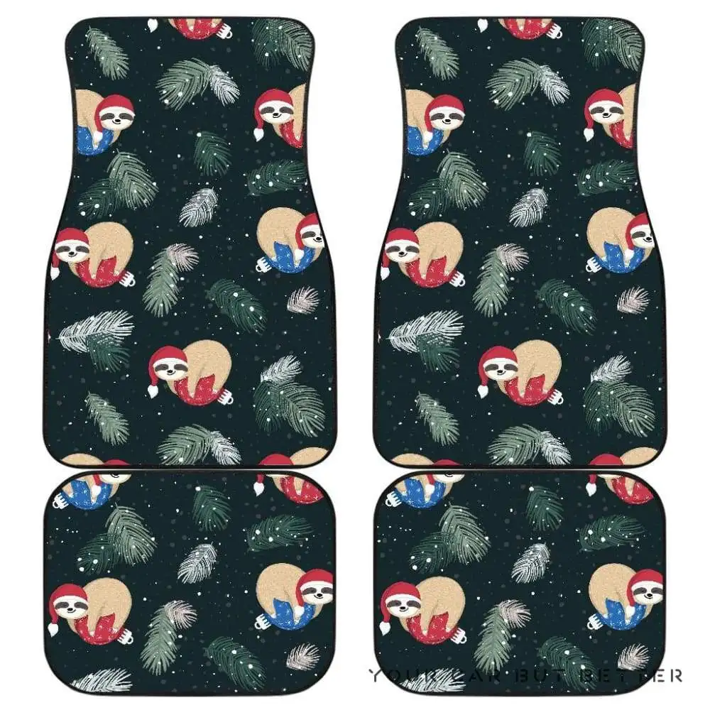 

Cute Sloths Sleeping Christmas Ball Santa Hat Pattern Front And Back Car Mats 045109