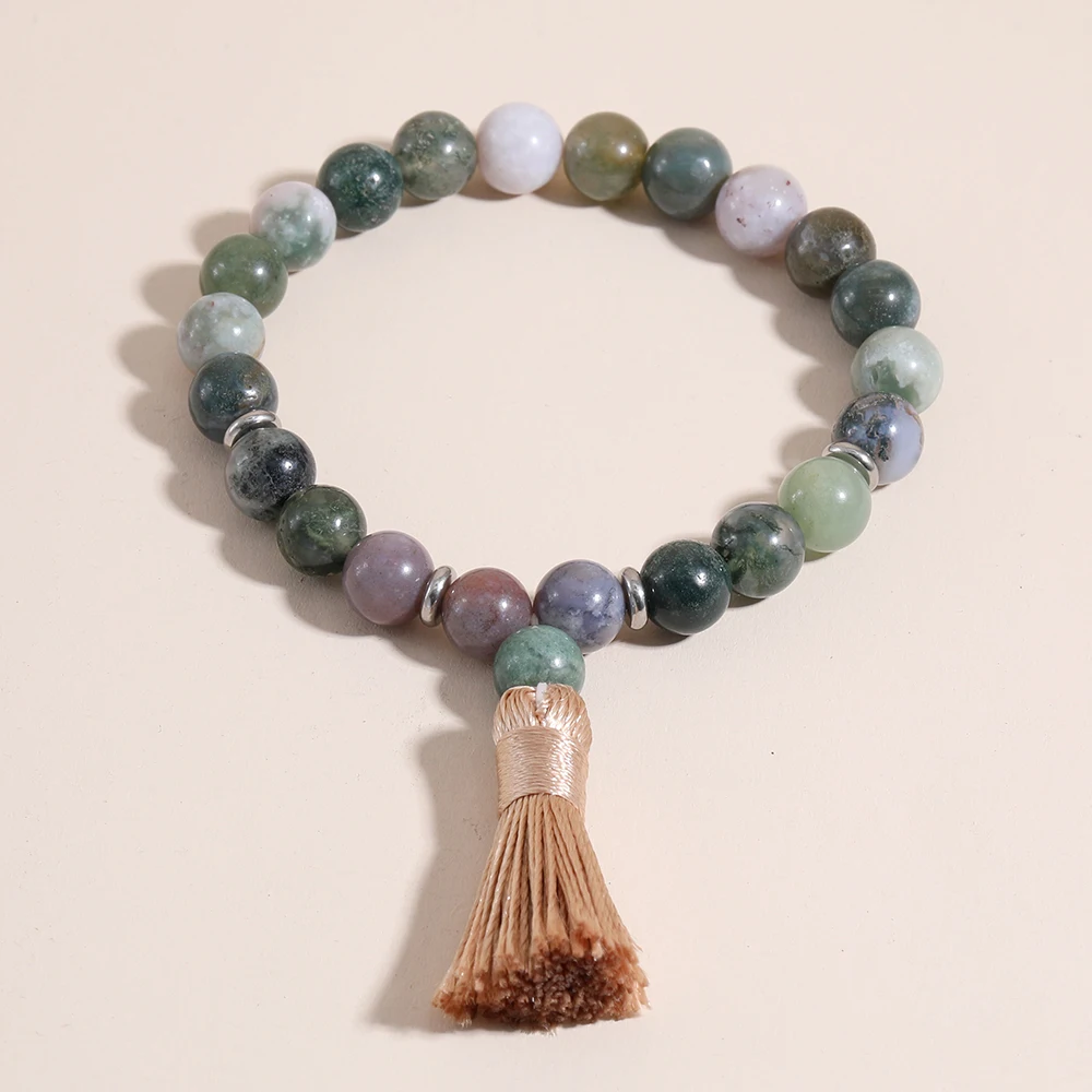 

Rttooas 8MM Indian Agate Beads Bracelet Buddhism Rosary Men Bracelets Natural Healing Energy Bangle Elastic Women Yoga Jewelry