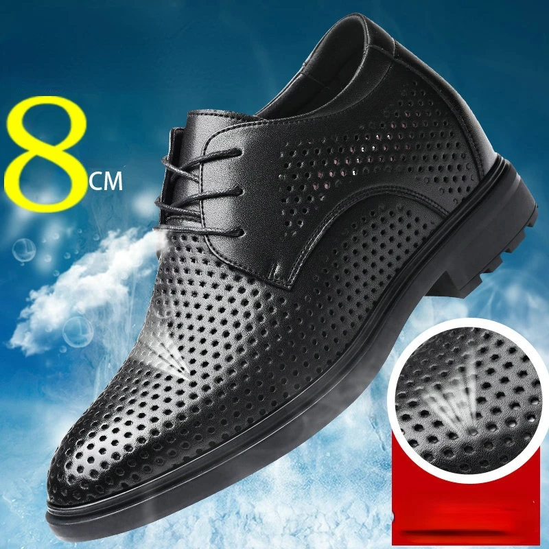 

Сандалии мужские кожаные с внутренним ремешком 10 см, деловые дышащие босоножки с пробивкой сеткой, для подъема, для летнего сезона