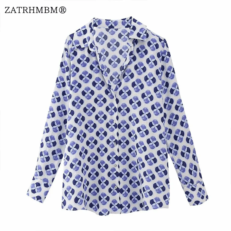 

ZATRHMBM 2023 Весенняя модная женская рубашка из смески льна с принтом винтажные женские рубашки с длинным рукавом на пуговицах Блузы шикарные топы