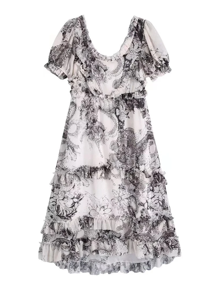 

Женское длинное свободное платье Evfer, элегантное шикарное платье с цветочным принтом, высокой талией, квадратным вырезом, коротким пышным р...