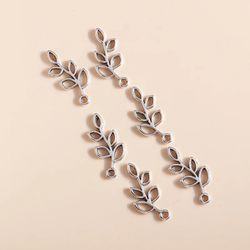 Leslie 50 шт. 25*12 мм посеребренные ветки дерева в виде листа подвески для браслета