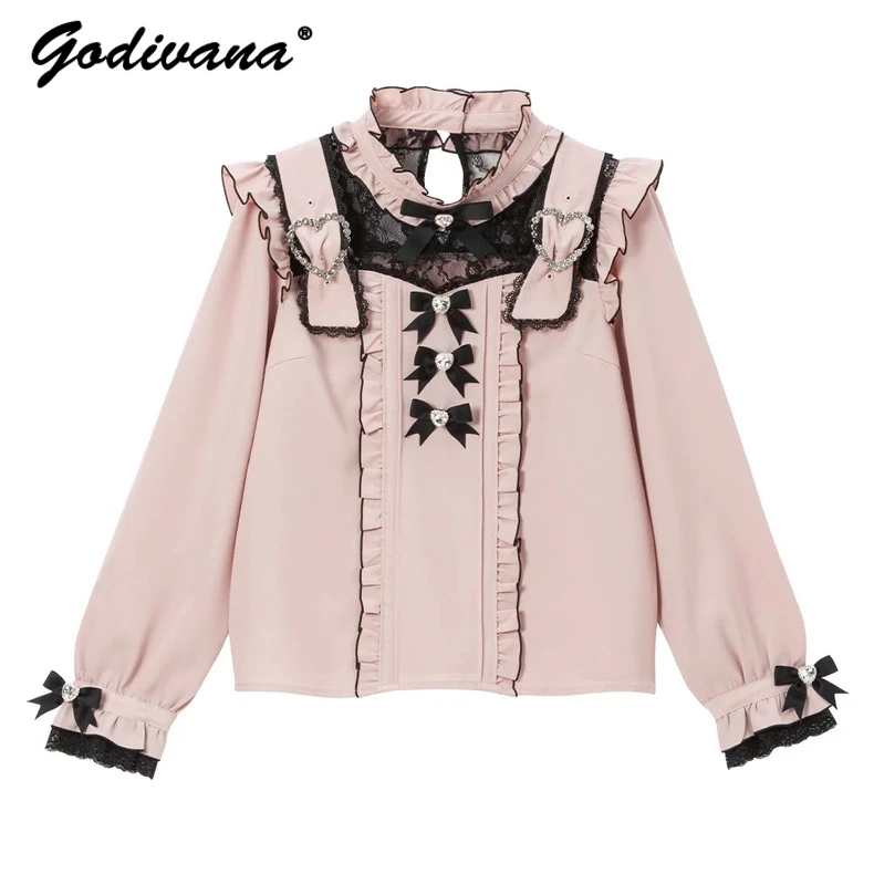 Рубашка с длинным рукавом и бантом в стиле лотоса